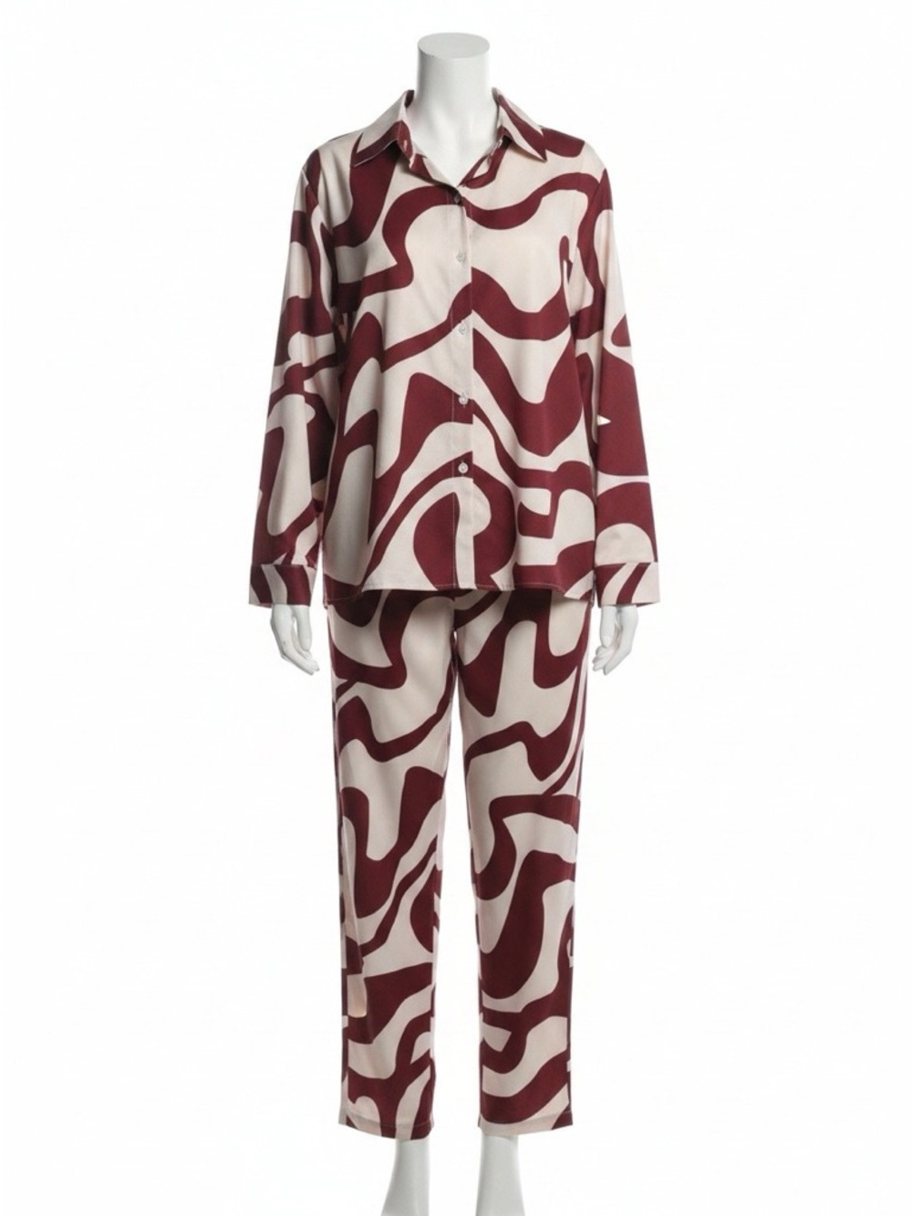 Whimsical Burgundy and Cream Swirl Pant Set